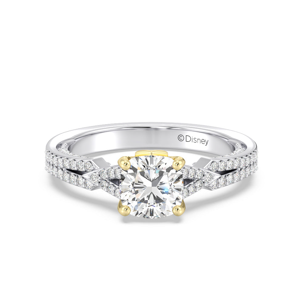 Enchanted Star Lab Grown Diamond 14K Gold Aurora Crown Engagement Ring with White/Yellow Cut Diamond in 14KT Cushion view 2
