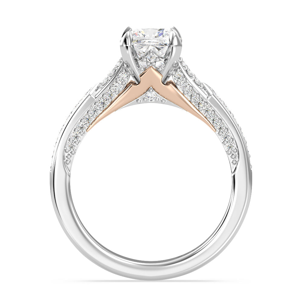 Enchanted Star Lab Grown Diamond 14K Gold Aurora Engagement Ring with White/Rose Cut Diamond in 14KT Cushion view 3
