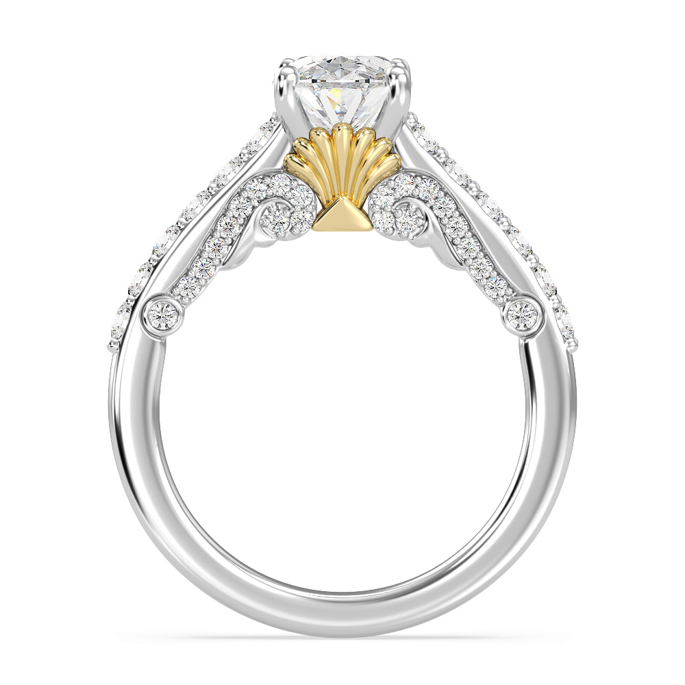 Enchanted Star Lab Grown Diamond 14K Gold Ariel Filigree Engagement Ring with White/Yellow Cut Diamond in 14KT Oval view 3
