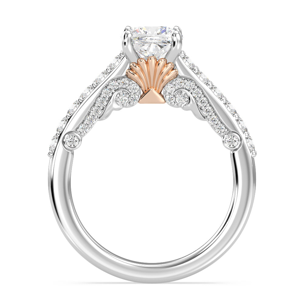 Enchanted Star Lab Grown Diamond 14K Gold Ariel Filigree Engagement Ring with White/Rose Cut Diamond in 14KT Cushion view 3
