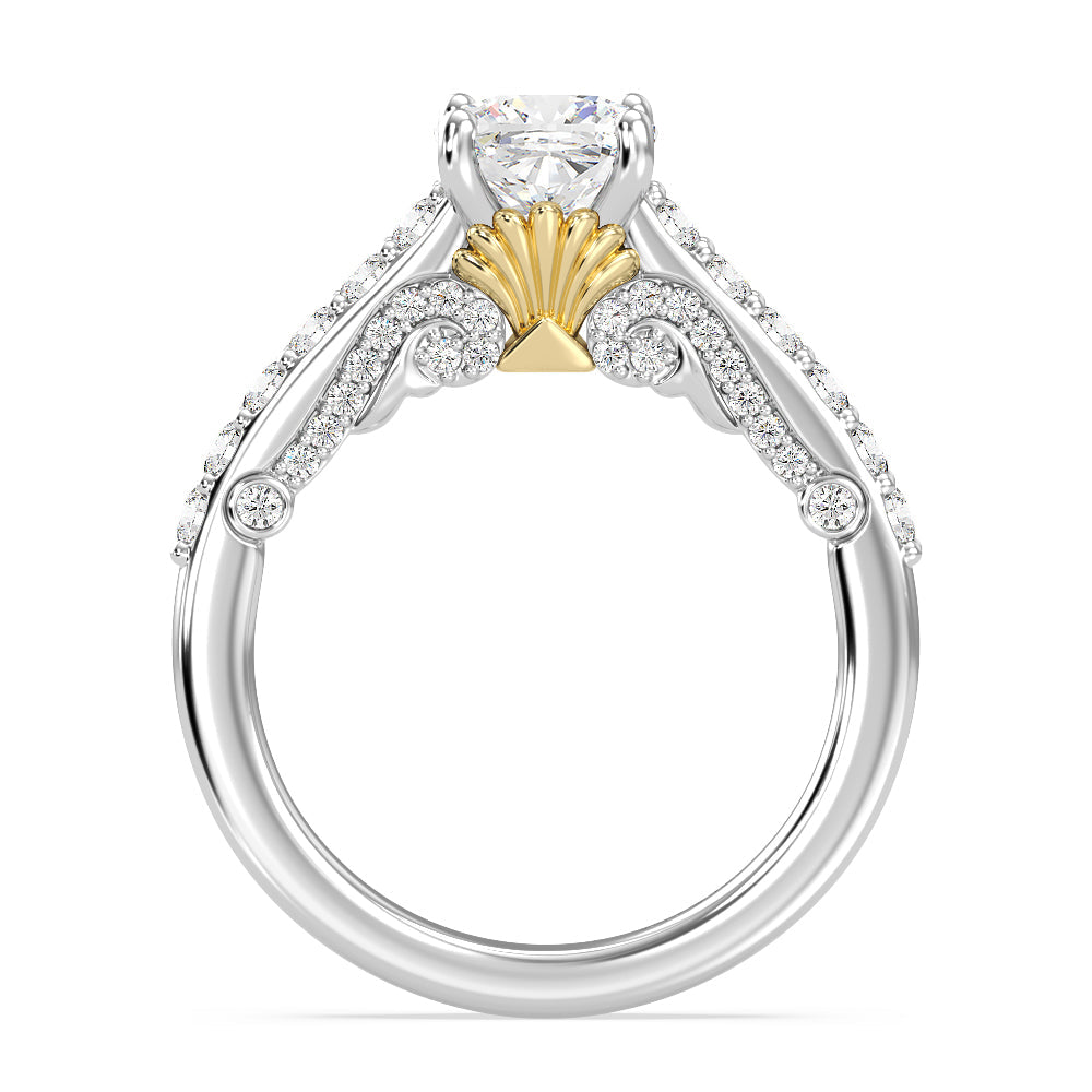 Enchanted Star Lab Grown Diamond 14K Gold Ariel Filigree Engagement Ring with White/Yellow Cut Diamond in 14KT Cushion view 3
