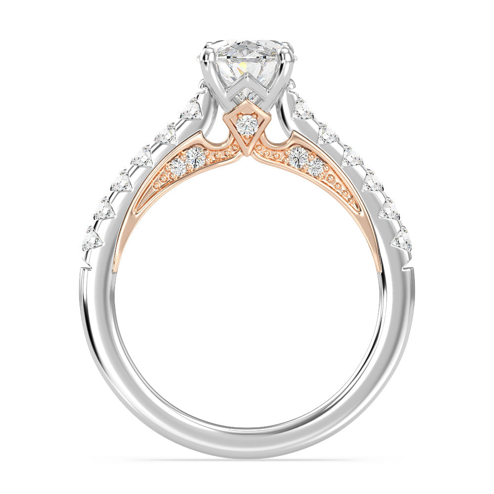 Enchanted Star Lab Grown Diamond 14K Gold Aurora Single Row Pave Engagement Ring with White/Rose Cut Diamond in 14KT Oval view 3
