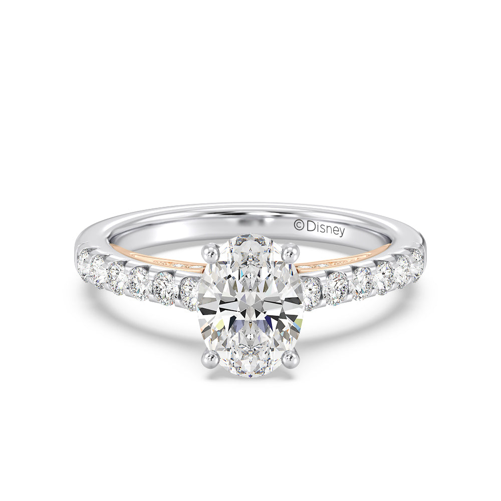 Enchanted Star Lab Grown Diamond 14K Gold Aurora Single Row Pave Engagement Ring with White/Rose Cut Diamond in 14KT Oval view 2

