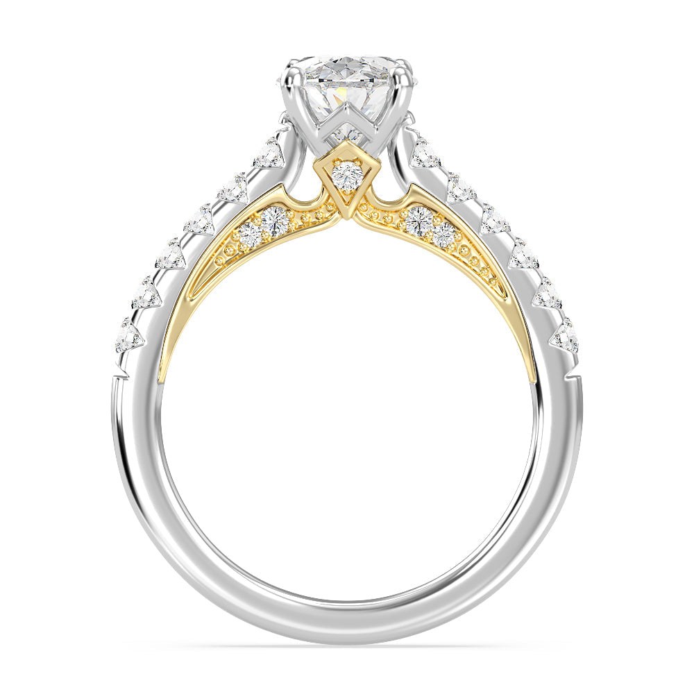 Enchanted Star Lab Grown Diamond 14K Gold Aurora Single Row Pave Engagement Ring with White/Yellow Cut Diamond in 14KT Oval view 3
