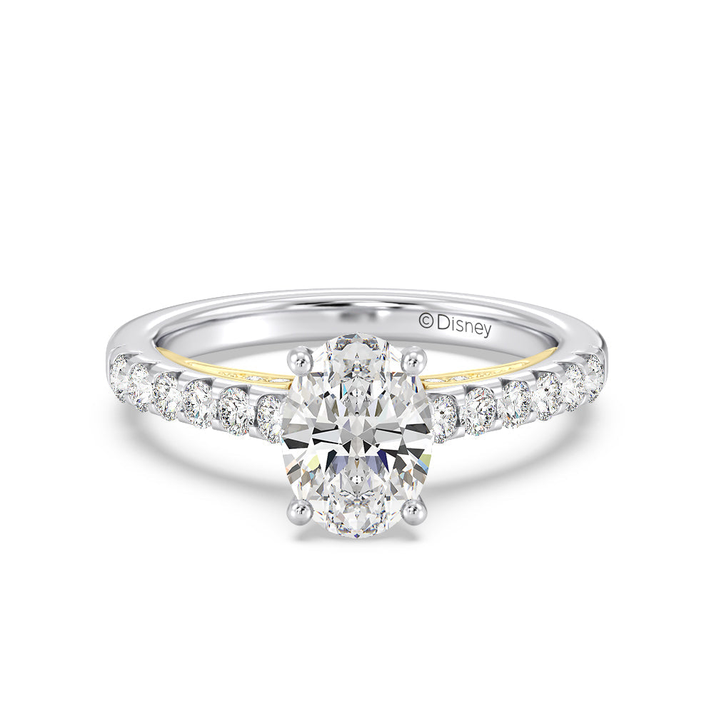 Enchanted Star Lab Grown Diamond 14K Gold Aurora Single Row Pave Engagement Ring with White/Yellow Cut Diamond in 14KT Oval view 2
