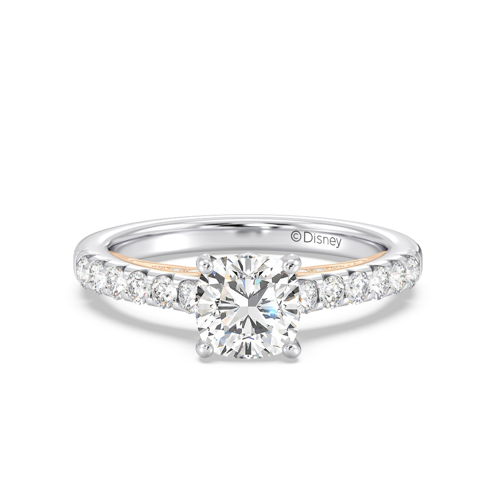 Enchanted Star Lab Grown Diamond 14K Gold Aurora Single Row Pave Engagement Ring with White/Rose Cut Diamond in 14KT Cushion view 2
