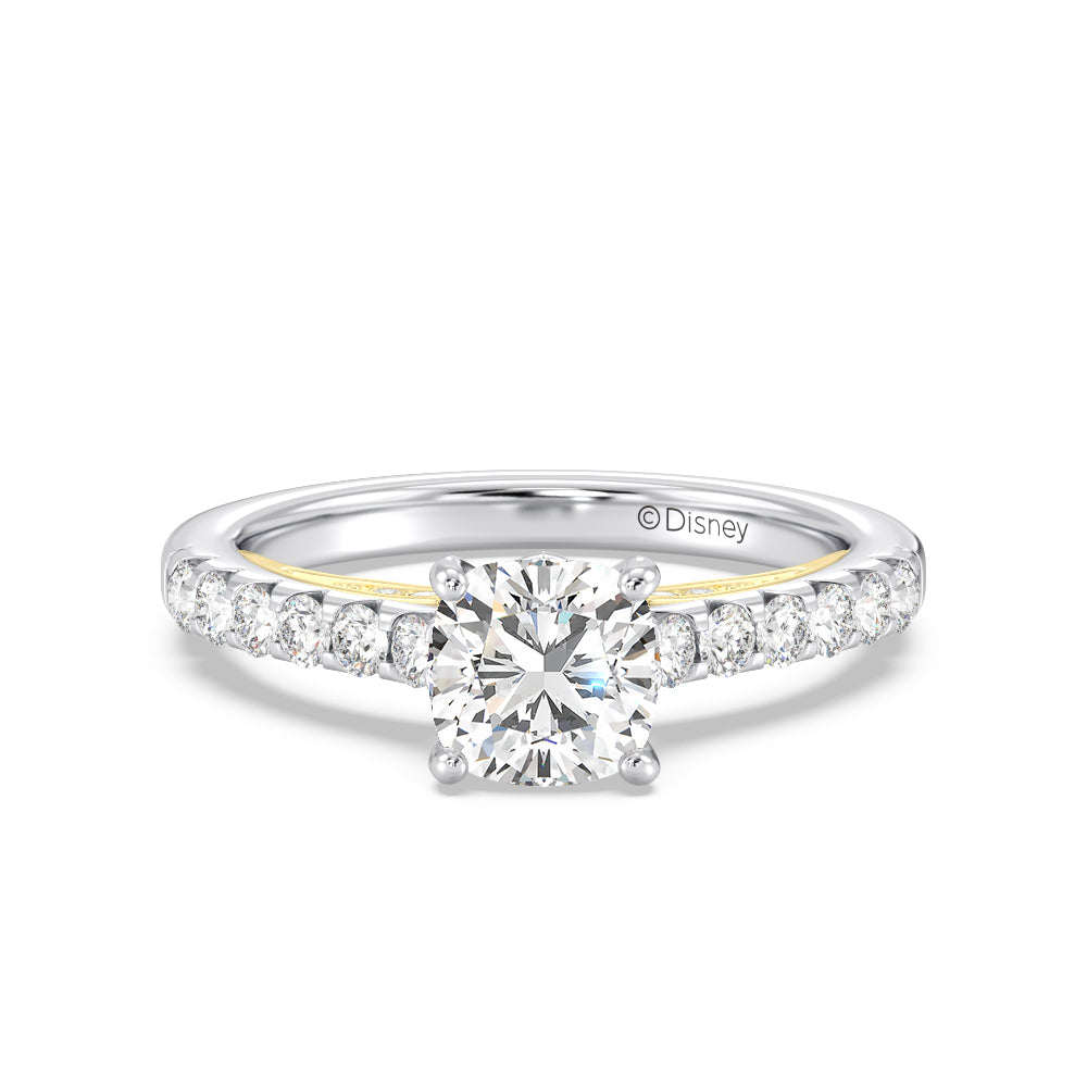 Enchanted Star Lab Grown Diamond 14K Gold Aurora Single Row Pave Engagement Ring with White/Yellow Cut Diamond in 14KT Cushion view 2
