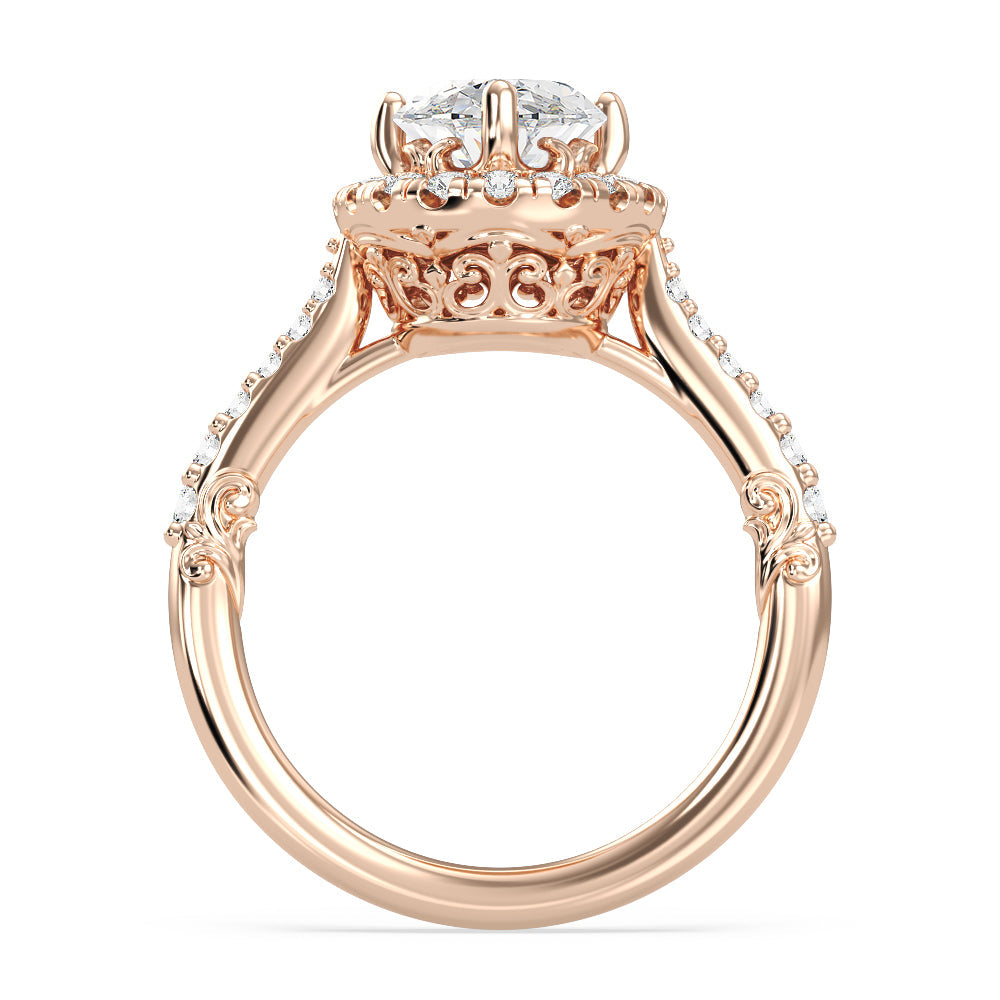 Enchanted Star Lab Grown Diamond 14K Gold Aurora Halo Engagement Ring with Rose Cut Diamond in 14KT Oval view 3
