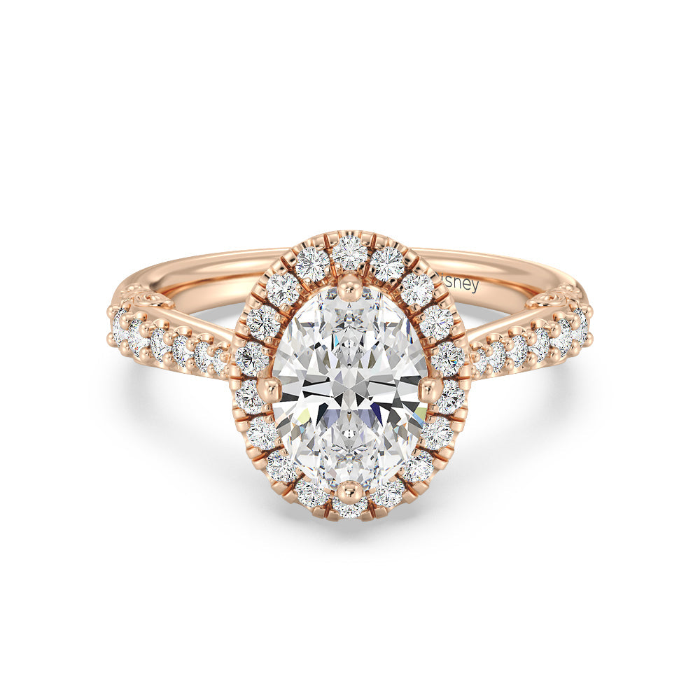 Enchanted Star Lab Grown Diamond 14K Gold Aurora Halo Engagement Ring with Rose Cut Diamond in 14KT Oval view 2
