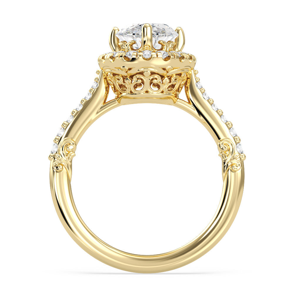 Enchanted Star Lab Grown Diamond 14K Gold Aurora Halo Engagement Ring with Yellow Cut Diamond in 14KT Oval view 3

