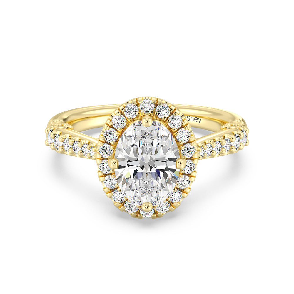 Enchanted Star Lab Grown Diamond 14K Gold Aurora Halo Engagement Ring with Yellow Cut Diamond in 14KT Oval view 2
