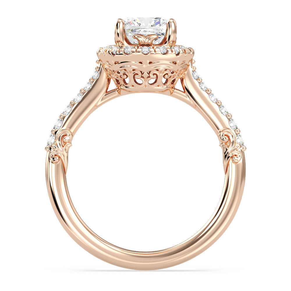 Enchanted Star Lab Grown Diamond 14K Gold Aurora Halo Engagement Ring with Rose Cut Diamond in 14KT Cushion view 3
