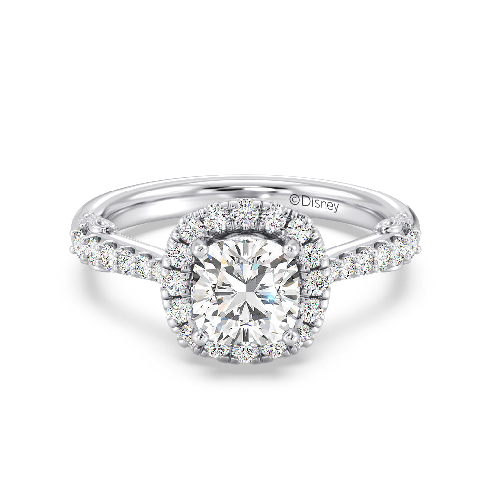 Enchanted Star Lab Grown Diamond 14K Gold Aurora Halo Engagement Ring with White Cut Diamond in 14KT Cushion view 2
