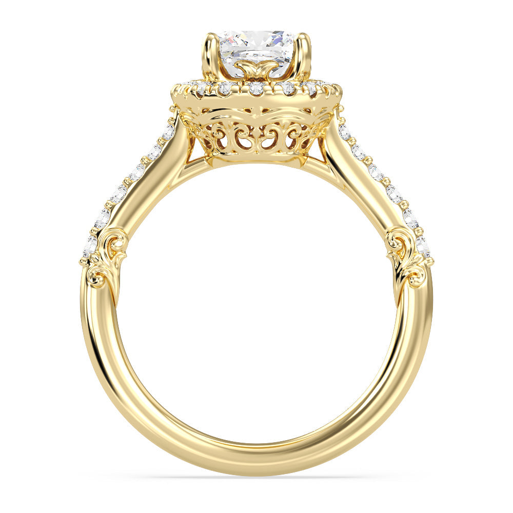 Enchanted Star Lab Grown Diamond 14K Gold Aurora Halo Engagement Ring with Yellow Cut Diamond in 14KT Cushion view 3
