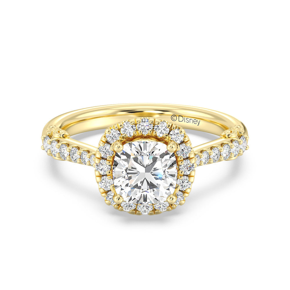Enchanted Star Lab Grown Diamond 14K Gold Aurora Halo Engagement Ring with Yellow Cut Diamond in 14KT Cushion view 2

