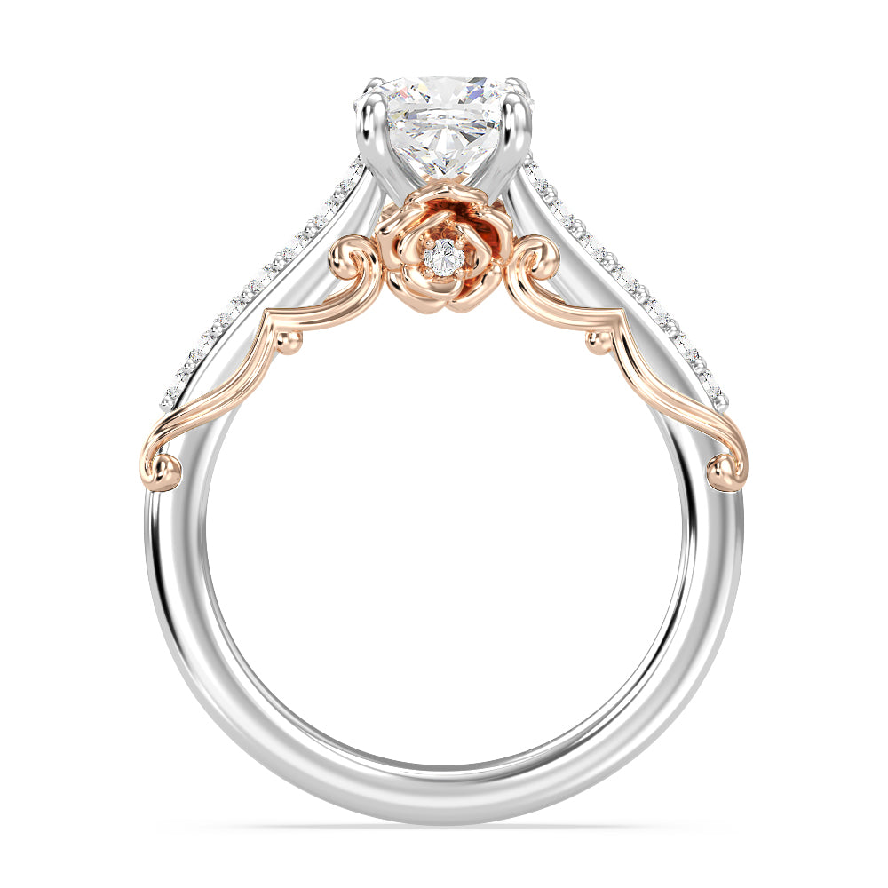 Enchanted Star Lab Grown Diamond 14K Gold Belle Rose Engagement Ring with White/Rose Cut Diamond in 14KT Cushion view 3

