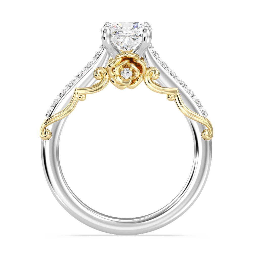 Enchanted Star Lab Grown Diamond 14K Gold Belle Rose Engagement Ring with White/Yellow Cut Diamond in 14KT Cushion view 3
