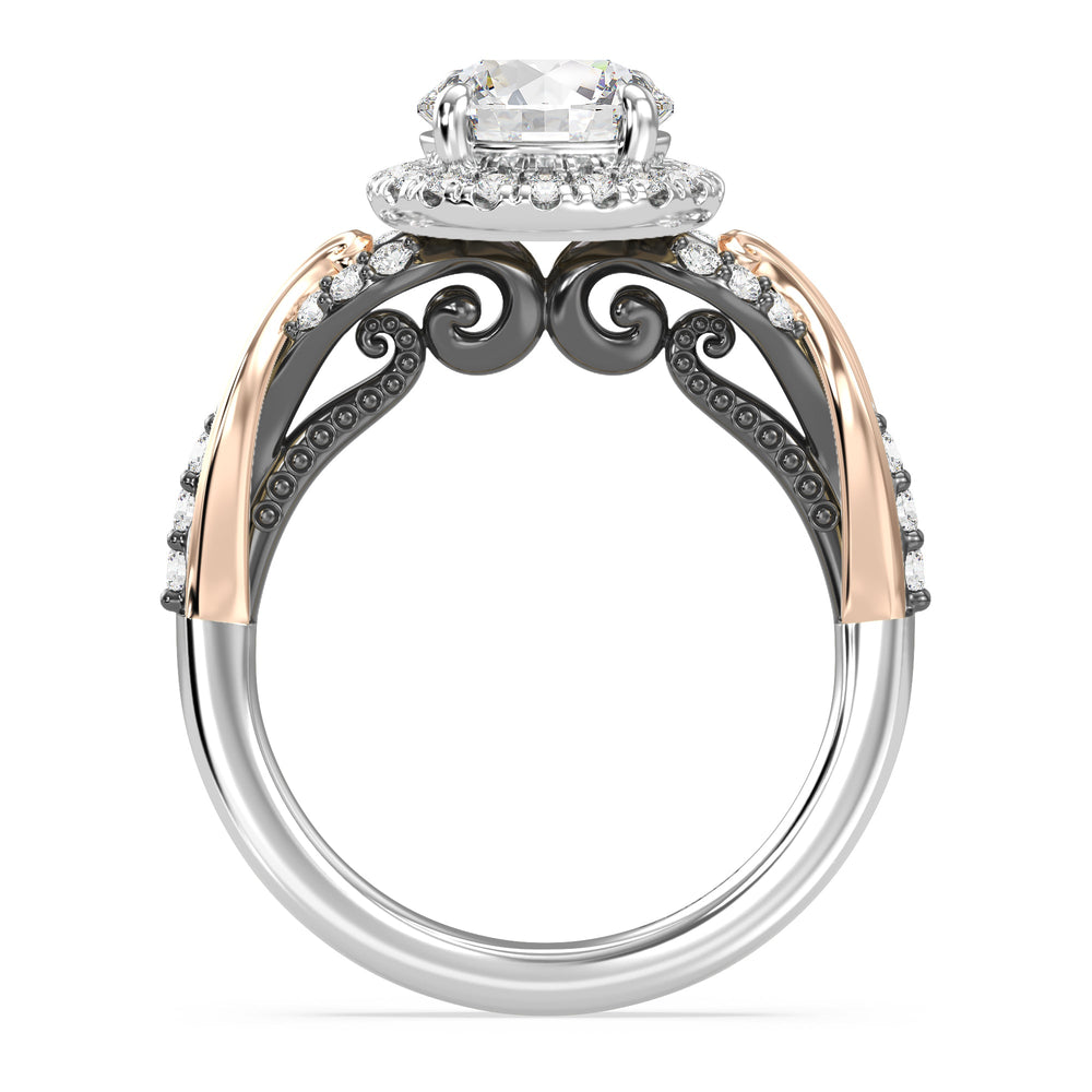 Enchanted Star Lab Grown Diamond 14K Gold Ursula Halo Engagement Ring with Black/Rose Cut Diamond in 14KT Round view 3
