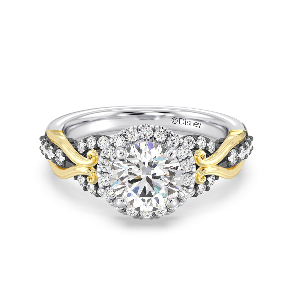 Enchanted Star Lab Grown Diamond 14K Gold Ursula Halo Engagement Ring with Black/Yellow Cut Diamond in 14KT Round view 2
