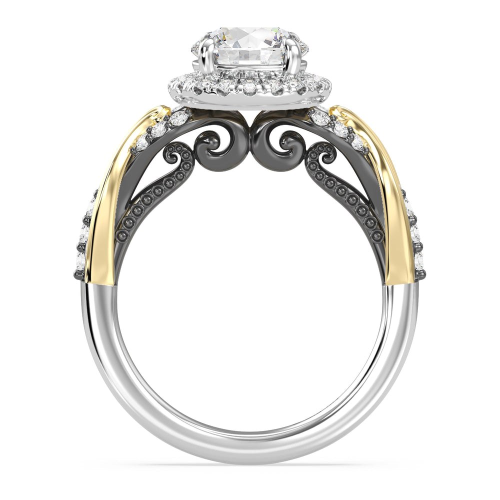 Enchanted Star Lab Grown Diamond 14K Gold Ursula Halo Engagement Ring with Black/Yellow Cut Diamond in 14KT Round view 3
