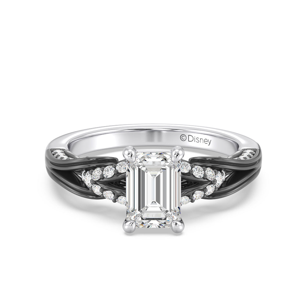 Enchanted Star Lab Grown Diamond 14K Gold Ursula Engagement Ring with Black/White Cut Diamond in 14KT Emerald view 2
