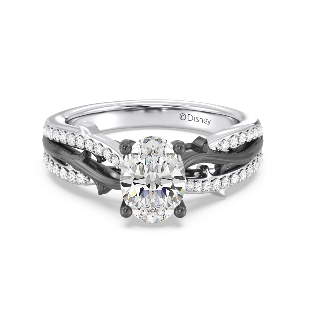 Enchanted Star Lab Grown Diamond 14K Gold Maleficent Engagement Ring with Black/White Cut Diamond in 14KT Oval view 2
