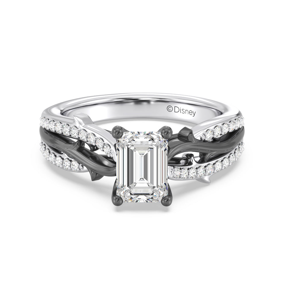 Enchanted Star Lab Grown Diamond 14K Gold Maleficent Engagement Ring with Black/White Cut Diamond in 14KT Emerald view 2
