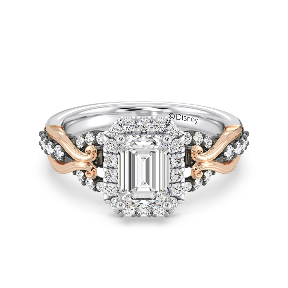Enchanted Star Lab Grown Diamond 14K Gold Ursula Halo Engagement Ring with Black/Rose Cut Diamond in 14KT Emerald view 2
