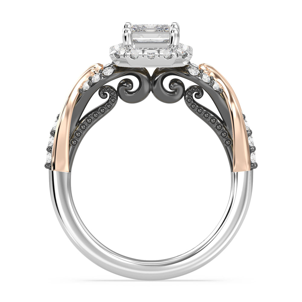 Enchanted Star Lab Grown Diamond 14K Gold Ursula Halo Engagement Ring with Black/Rose Cut Diamond in 14KT Emerald view 3
