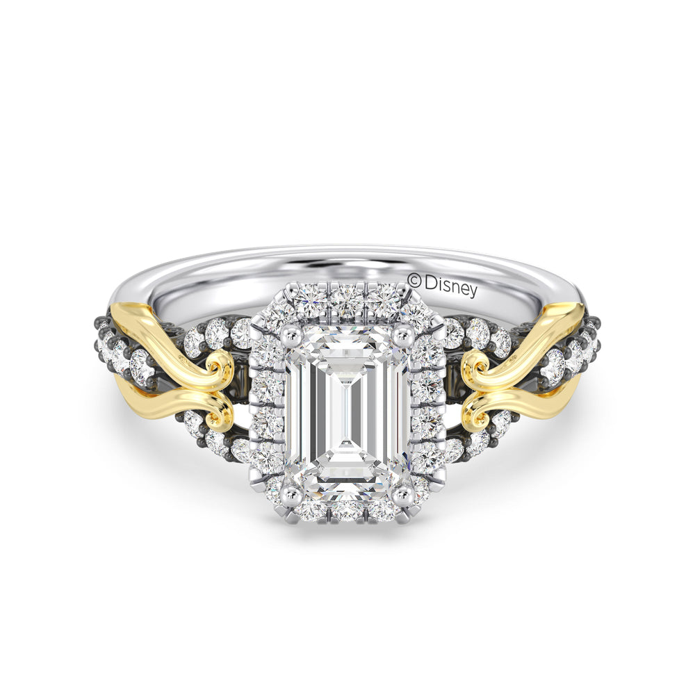 Enchanted Star Lab Grown Diamond 14K Gold Ursula Halo Engagement Ring with Black/Yellow Cut Diamond in 14KT Emerald view 2
