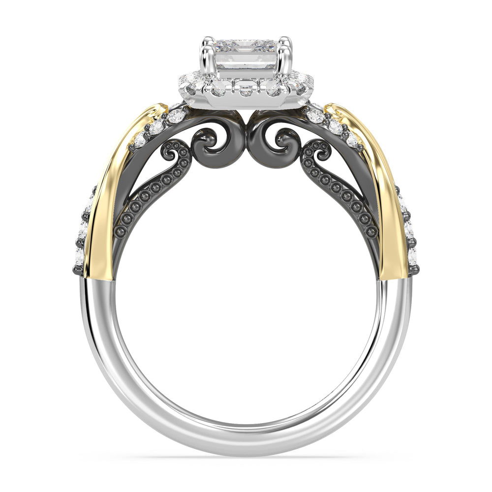 Enchanted Star Lab Grown Diamond 14K Gold Ursula Halo Engagement Ring with Black/Yellow Cut Diamond in 14KT Emerald view 3
