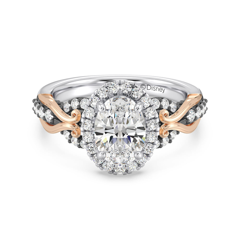 Enchanted Star Lab Grown Diamond 14K Gold Ursula Halo Engagement Ring with Black/Rose Cut Diamond in 14KT Oval view 2
