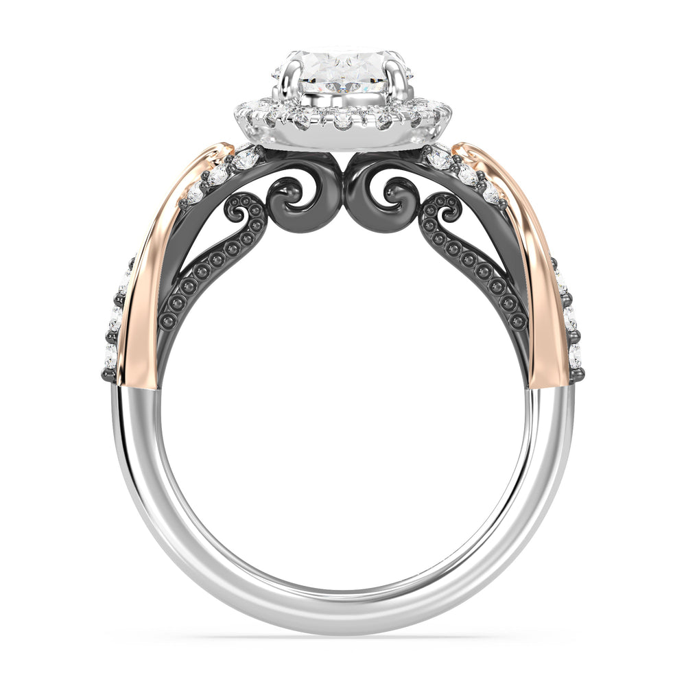 Enchanted Star Lab Grown Diamond 14K Gold Ursula Halo Engagement Ring with Black/Rose Cut Diamond in 14KT Oval view 3
