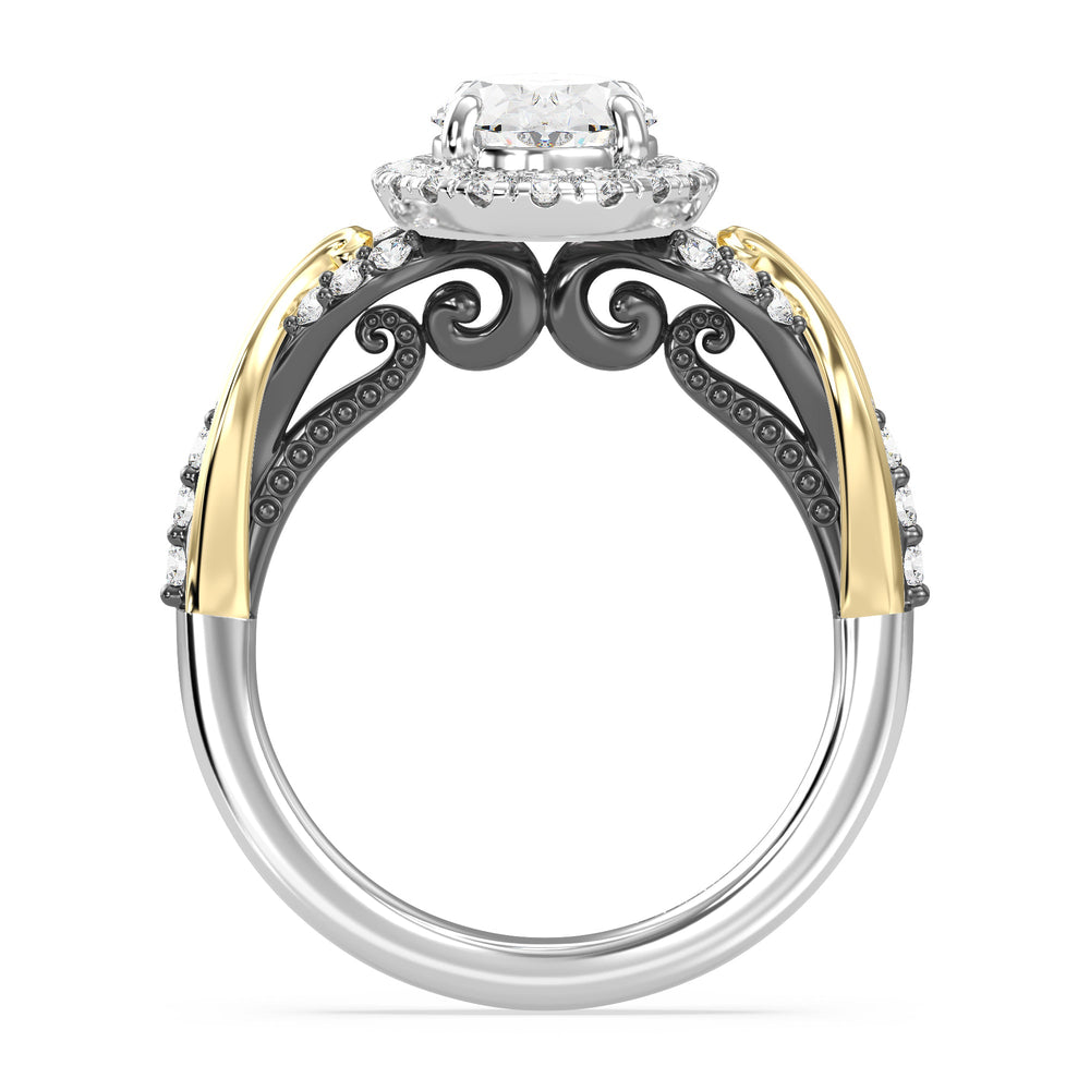 Enchanted Star Lab Grown Diamond 14K Gold Ursula Halo Engagement Ring with Black/Yellow Cut Diamond in 14KT Oval view 3
