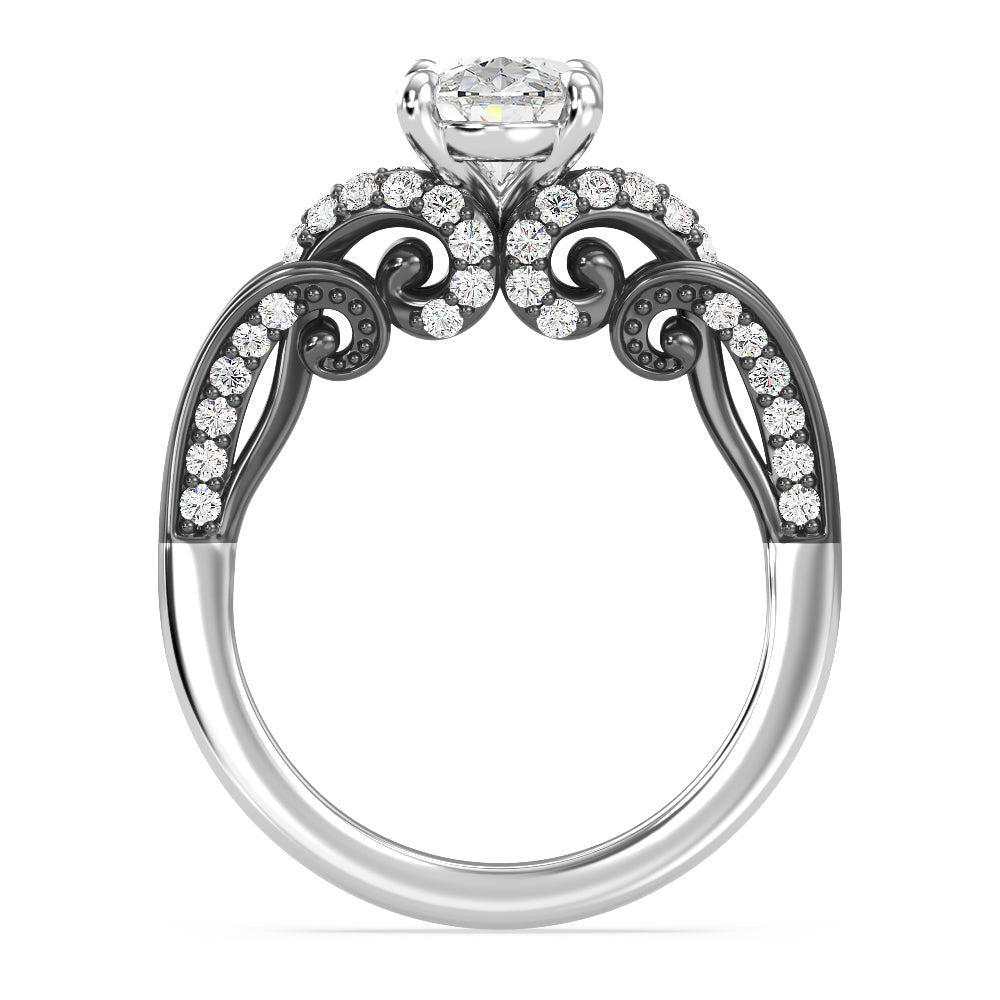 Enchanted Star Lab Grown Diamond 14K Gold Ursula Engagement Ring with Black/White Cut Diamond in 14KT Oval view 3
