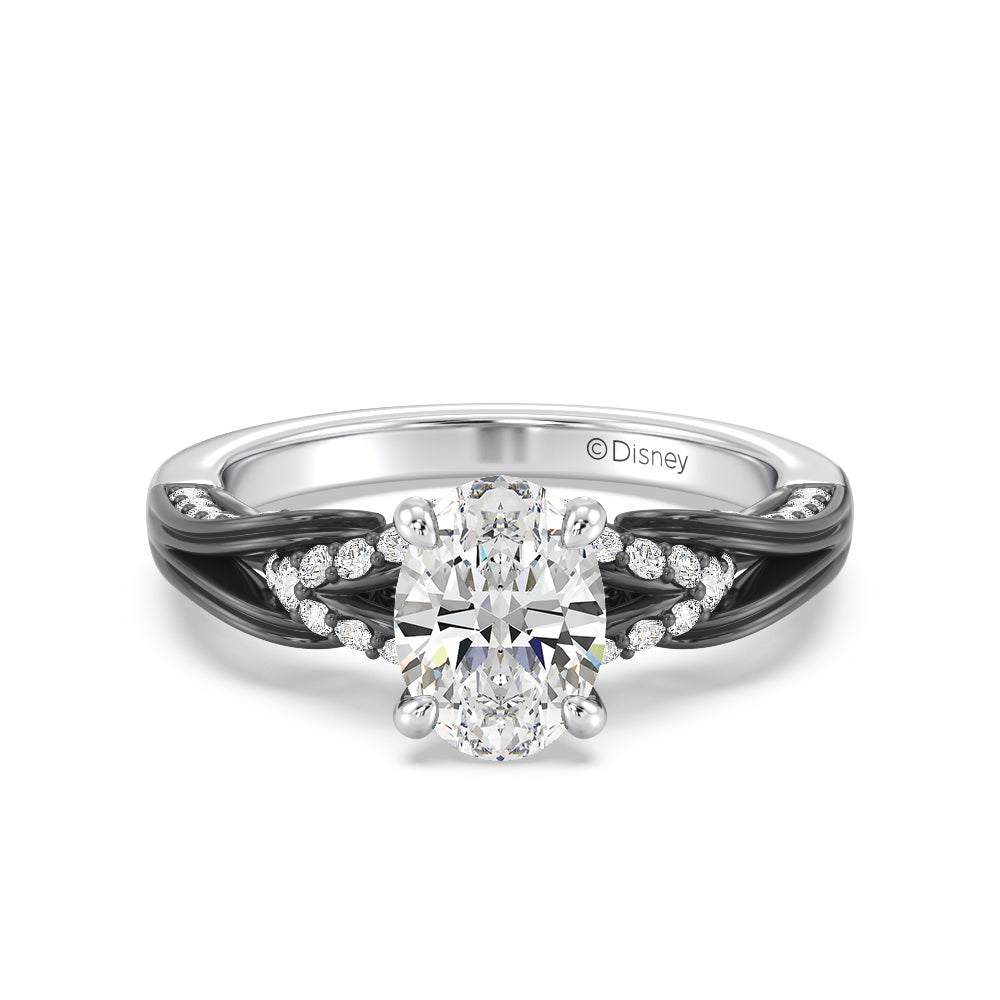 Enchanted Star Lab Grown Diamond 14K Gold Ursula Engagement Ring with Black/White Cut Diamond in 14KT Oval view 2
