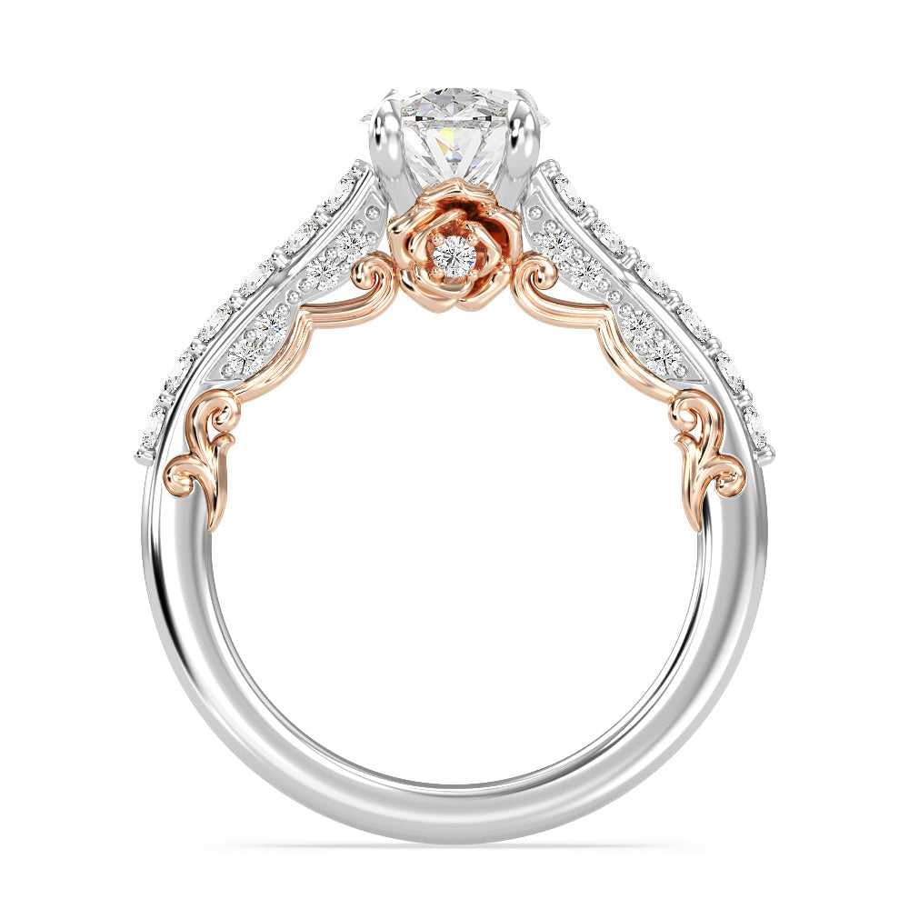 Enchanted Star Lab Grown Diamond 14K Gold Belle Rose Engagement Ring with White/Rose Cut Diamond in 14KT Oval view 3
