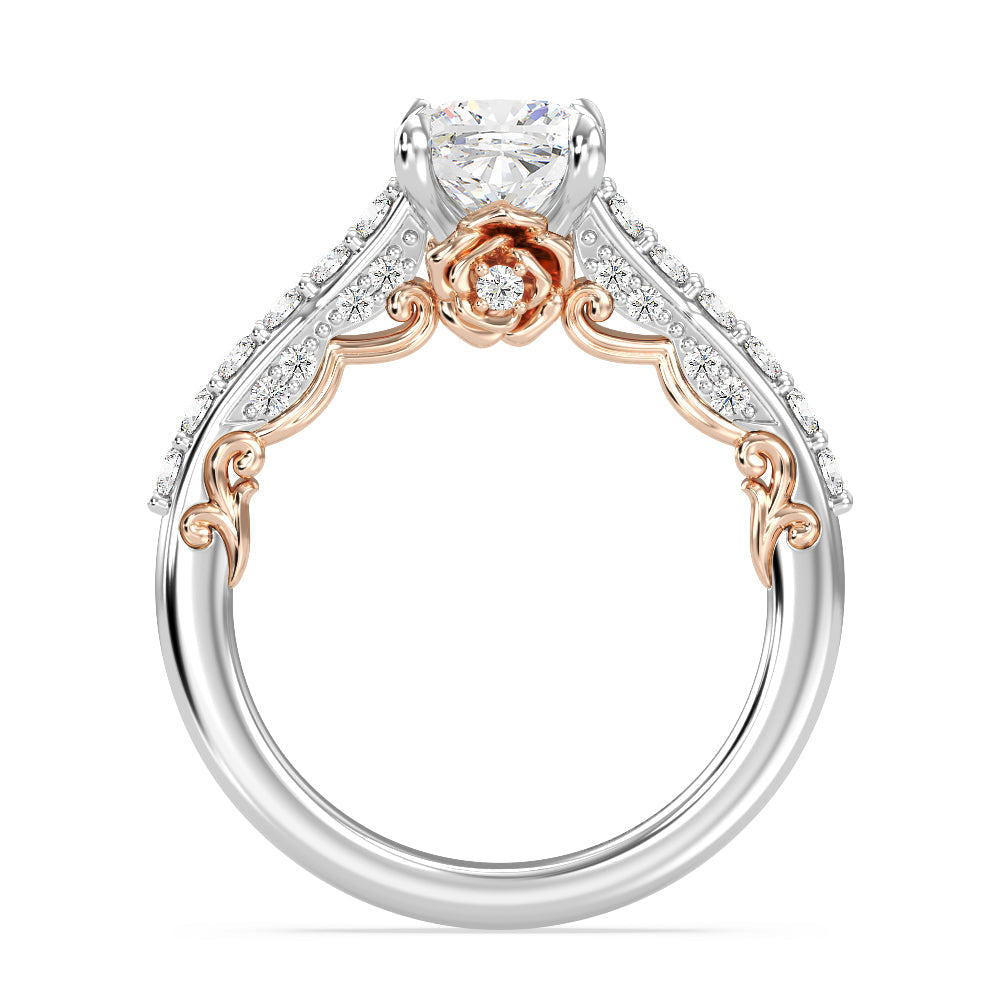 Enchanted Star Lab Grown Diamond 14K Gold Belle Rose Engagement Ring with White/Rose Cut Diamond in 14KT Cushion view 3
