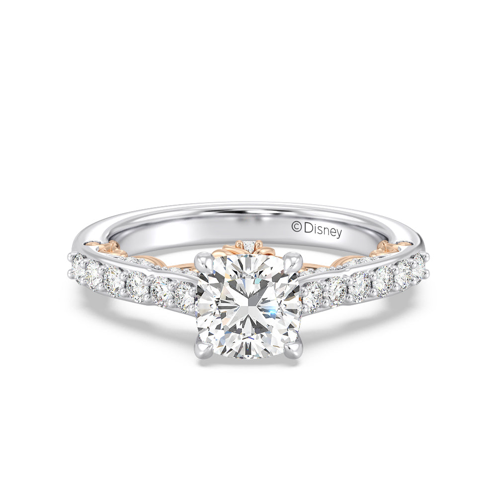 Enchanted Star Lab Grown Diamond 14K Gold Belle Rose Engagement Ring with White/Rose Cut Diamond in 14KT Cushion view 2
