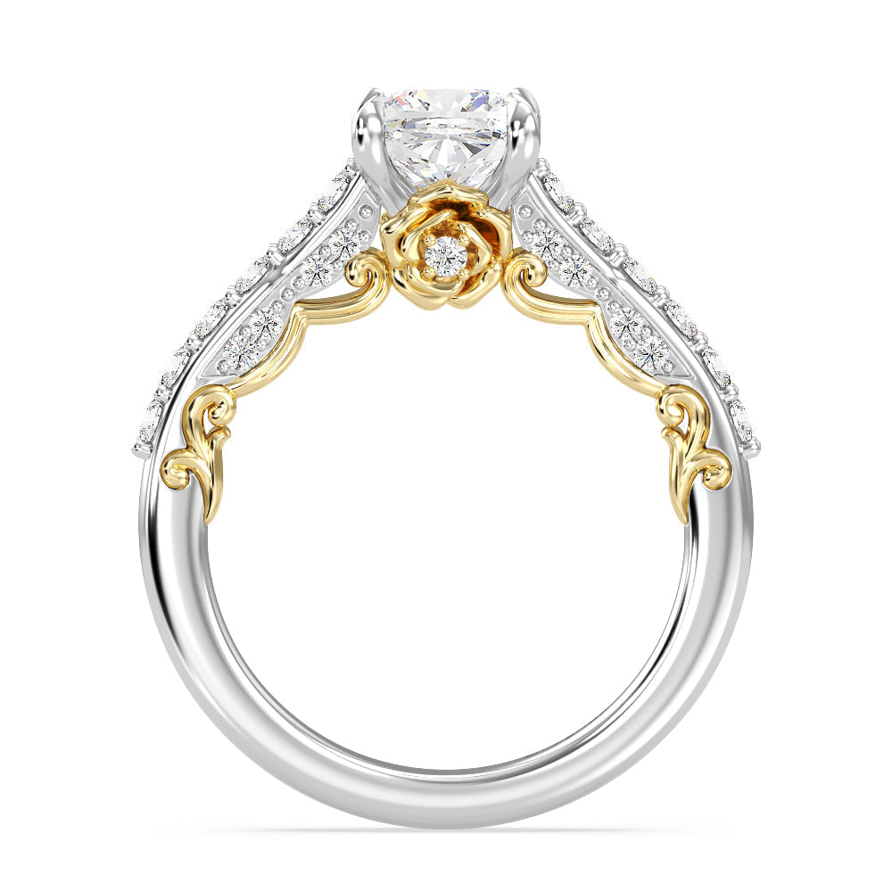 Enchanted Star Lab Grown Diamond 14K Gold Belle Rose Engagement Ring with White/Yellow Cut Diamond in 14KT Cushion view 3
