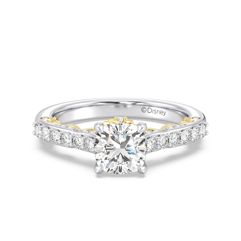 Enchanted Star Lab Grown Diamond 14K Gold Belle Rose Engagement Ring with White/Yellow Cut Diamond in 14KT Cushion view 2
