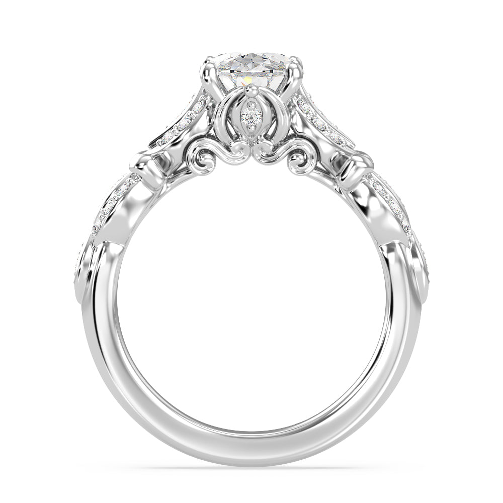 Enchanted Star Lab Grown Diamond Cinderella Carriage Engagement Ring with White Cut Diamond in 14KT Oval view 4
