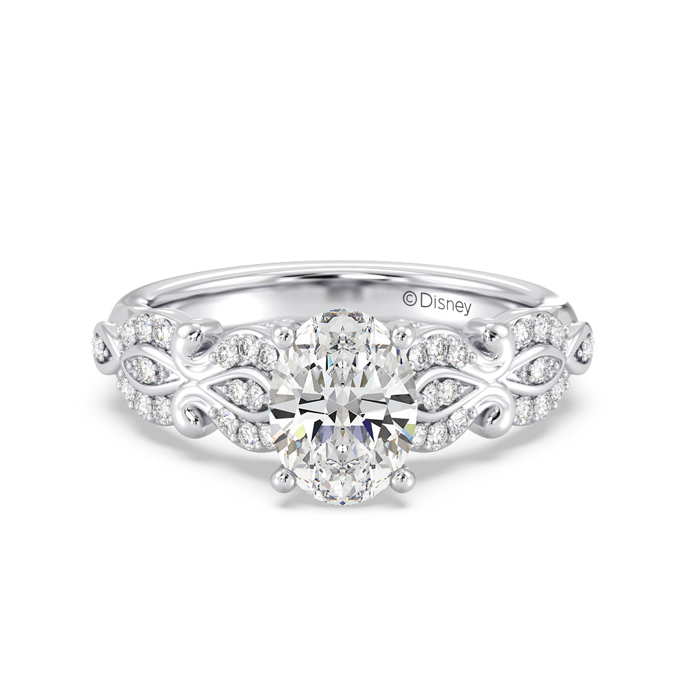 Enchanted Star Lab Grown Diamond Cinderella Carriage Engagement Ring with White Cut Diamond in 14KT Oval view 3
