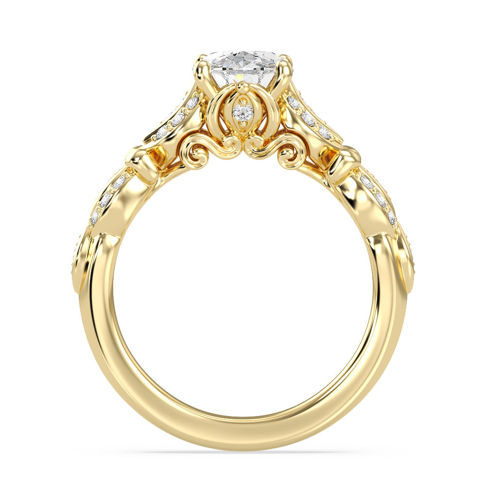 Enchanted Star Lab Grown Diamond Cinderella Carriage Engagement Ring with Yellow Cut Diamond in 14KT Oval view 4
