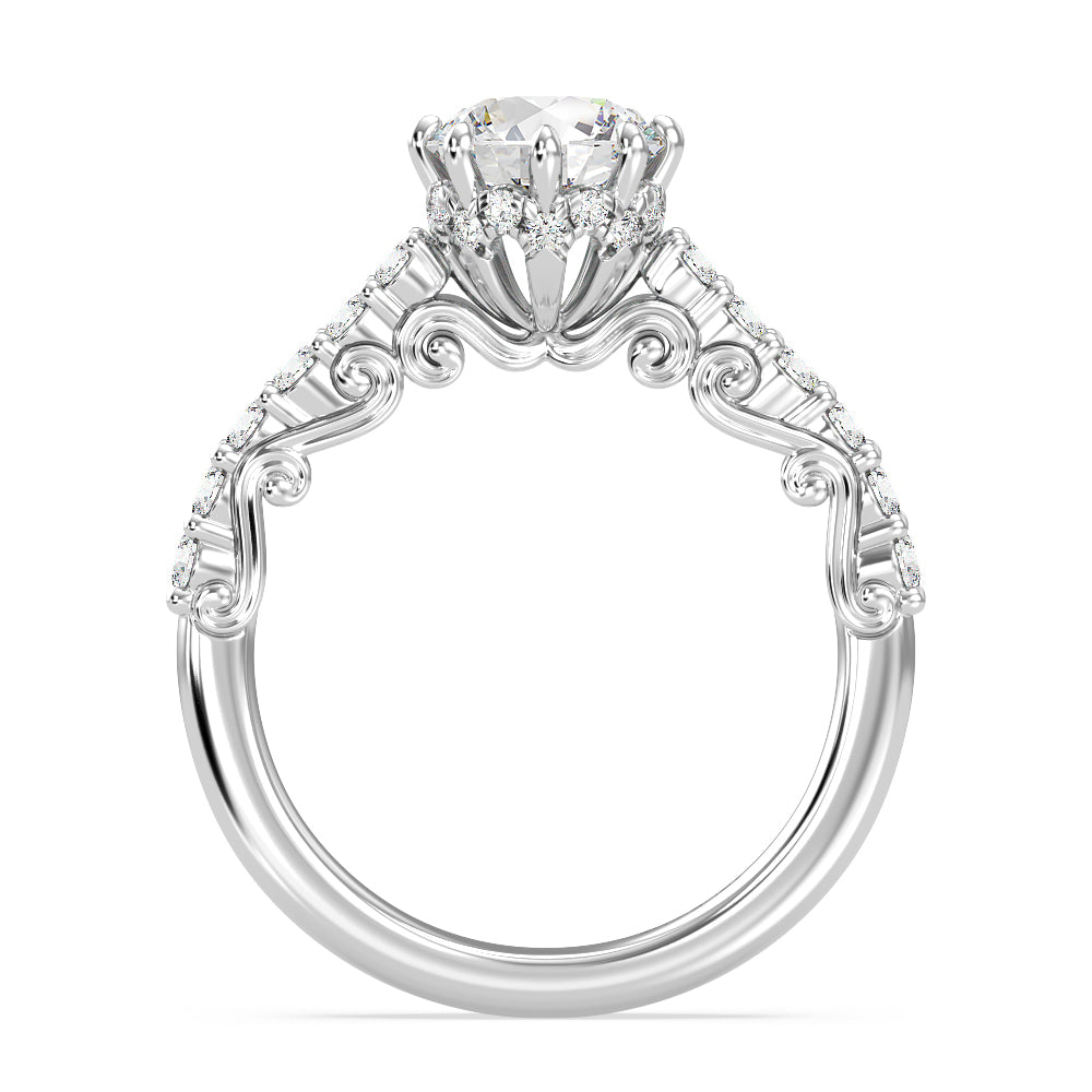 Enchanted Star Lab Grown Diamond 14K Gold Cinderella Filigree Engagement Ring with White Cut Diamond in 14KT Round view 3
