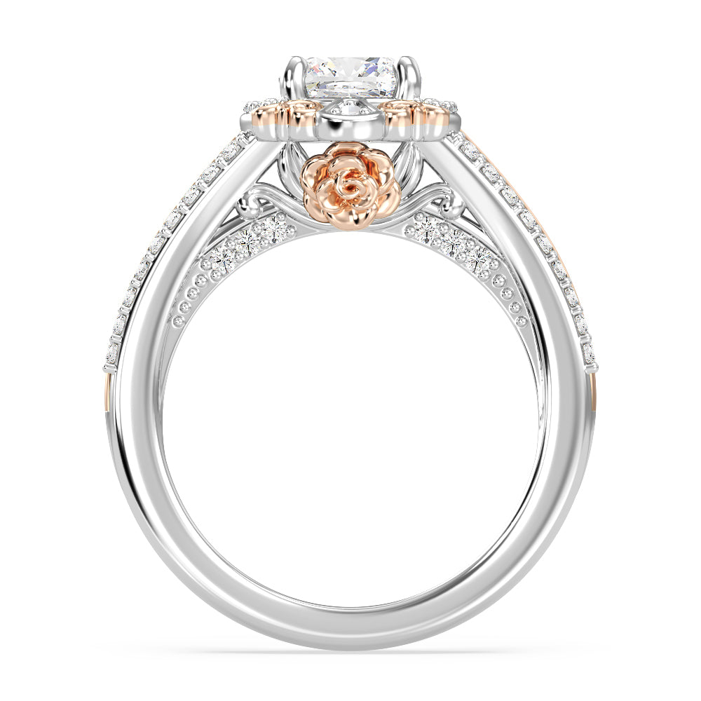 Enchanted Star Lab Grown Diamond 14K Gold Belle Halo Engagement Ring with White/Rose Cut Diamond in 14KT Cushion view 3
