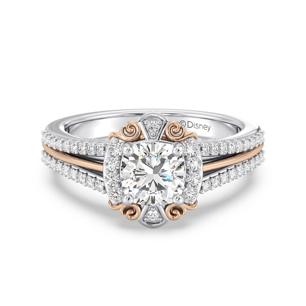 Enchanted Star Lab Grown Diamond 14K Gold Belle Halo Engagement Ring with White/Rose Cut Diamond in 14KT Cushion view 2
