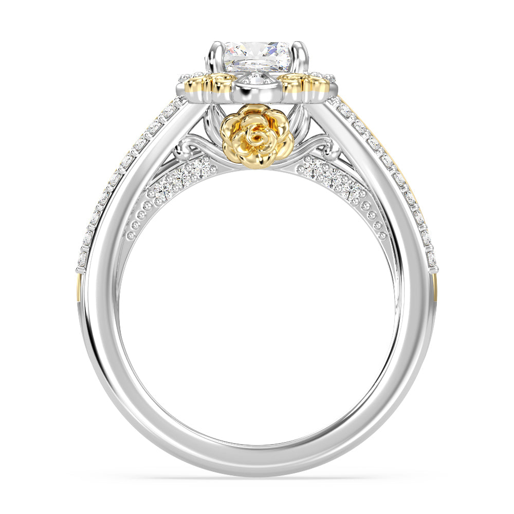 Enchanted Star Lab Grown Diamond 14K Gold Belle Halo Engagement Ring with White/Yellow Cut Diamond in 14KT Cushion view 3
