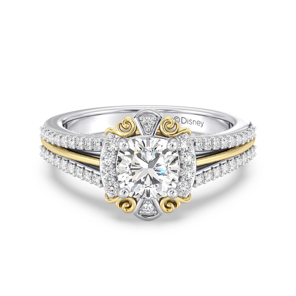 Enchanted Star Lab Grown Diamond 14K Gold Belle Halo Engagement Ring with White/Yellow Cut Diamond in 14KT Cushion view 2
