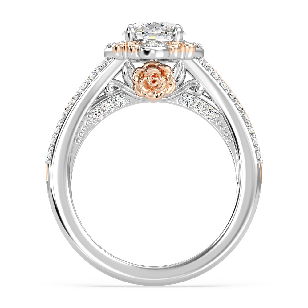 Enchanted Star Lab Grown Diamond 14K Gold Belle Halo Engagement Ring with White/Rose Cut Diamond in 14KT Oval view 3
